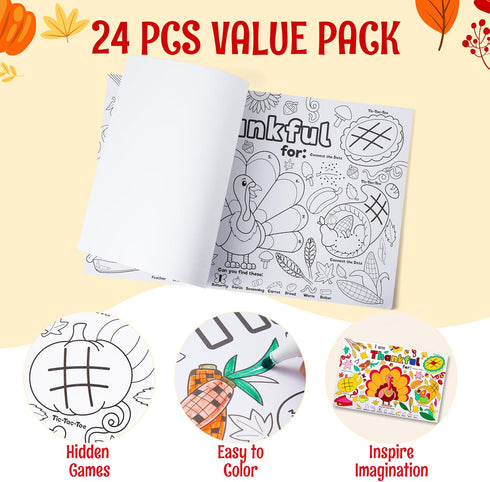 24 JOYIN Pcs Thanksgiving Coloring Placemats, Thanksgiving Turkey Coloring Paper Table Mats, Make Your Own Art & Craft