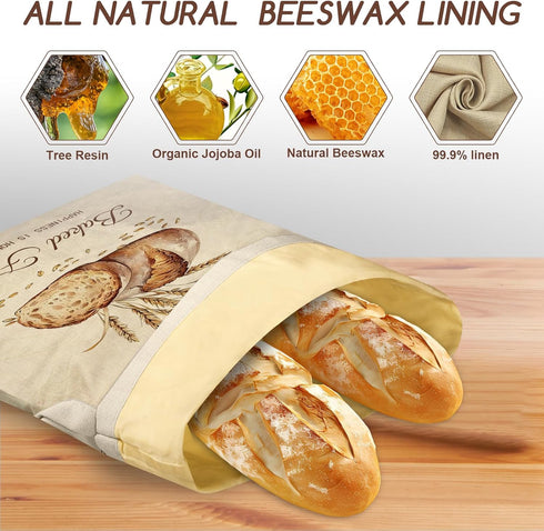 2 Pack 17x13 Inch, Beeswax Bread Bags for Sourdough, Reusable Bread Bag for Storage XL Large Linen Bags for Homemade