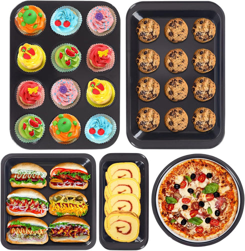 ShellKingdom 5PCS Nonstick Baking Pans Set, Cake Pan, Muffin Pan, Loaf Pan, and Baking Sheets