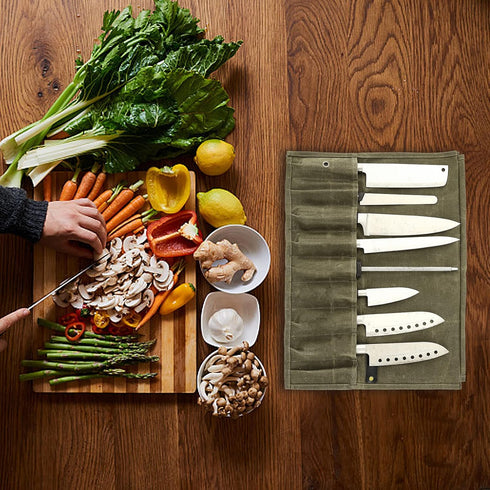 9 Pockets Canvas Chef Knife Roll Bag, Knife Wrap Wallet, Cutlery Knife Pouch Holders for Kitchen Utensils (Army Green)