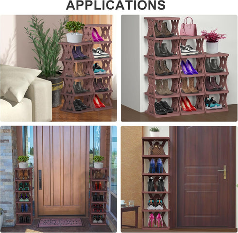6 Closet, Shoe Rack, Tier Shoe Organizer Fake Wood Pattern, Foldable Small Shoe Storage Space Saving, Collapsible Shoe