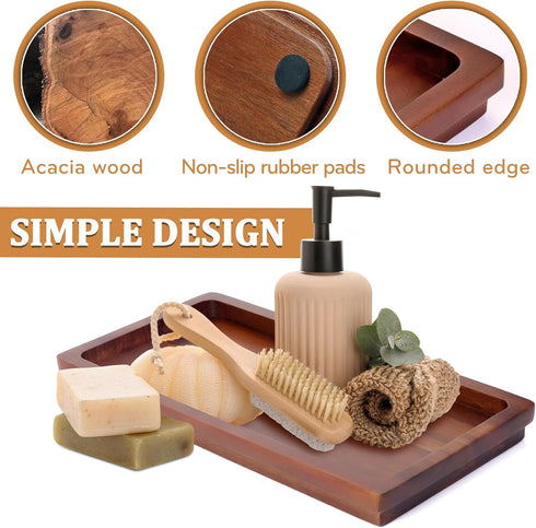 Bathroom Vanity Tray 11.8 x 5.9 inches, Natural Acacia Wood Organizer for Cosmetics, Jewelry, Perfume, Candle, Key