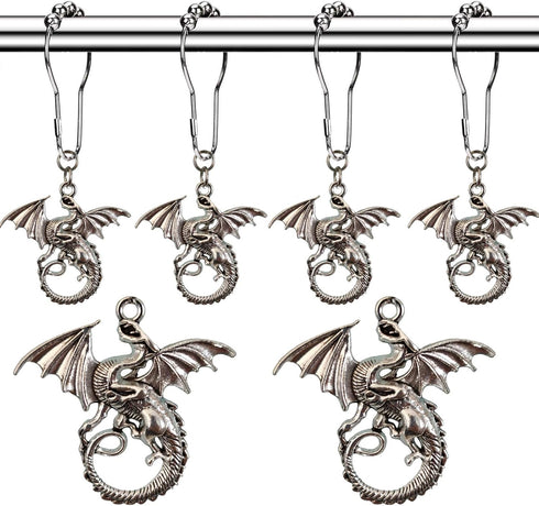 Molika Dragon Shower Curtain Hooks - 12pcs Silver Stainless Steel Rings for Kids Bathroom Decor