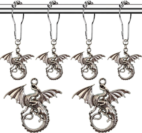 Molika Dragon Shower Curtain Hooks - 12pcs Silver Stainless Steel Rings for Kids Bathroom Decor