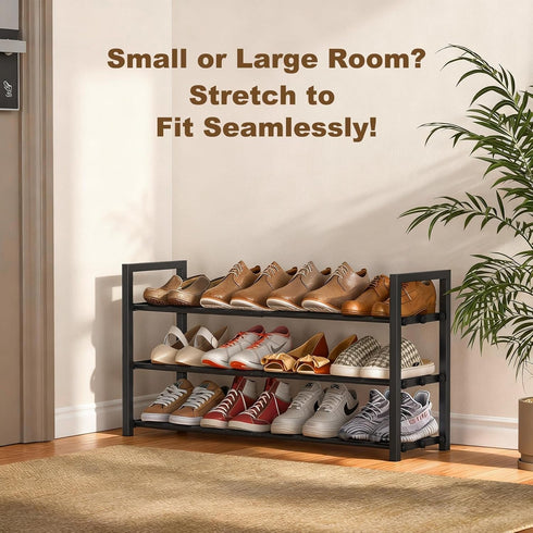 3-Tire Closet, 17"-31" 6-12 Roylvan Expandable Shoe Rack for Adjustable Free Standing Shoe Shelf Storage Fits Pairs