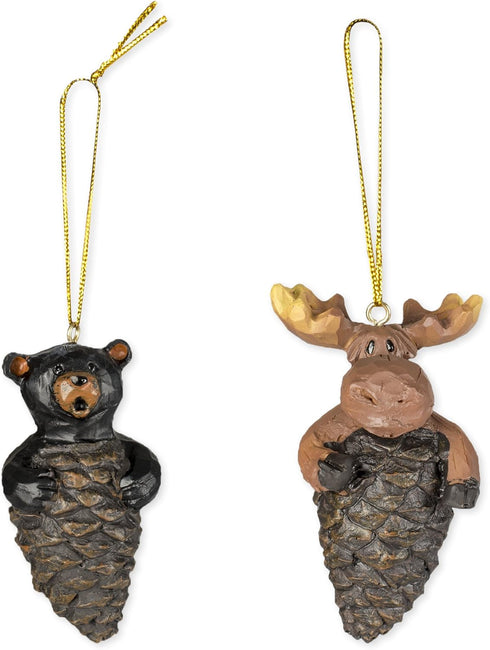 Slifka Sales Co. 2 Piece Set Bear & Moose Pinecone Hanging Christmas Ornaments