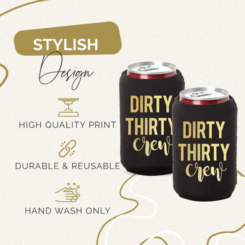 Dirty Thirty Crew Can Coolers, Set of 12 for 30th Birthday Decorations for Him and Her
