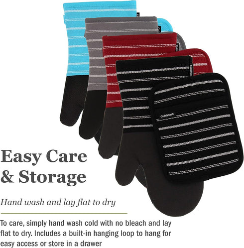 Cuisinart Neoprene Oven Mitts and Potholder Set, Heat Resistant Gloves with Non-Slip Grip, Red Dahlia