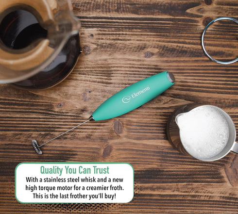 Elementi Milk Frother Wand - Powerful Handheld Electric Whisk & Mini Mixer for Coffee, Frappe, Latte, Matcha (Mint