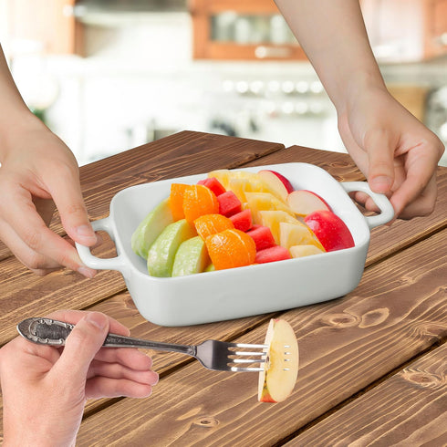 Small Baking Dish, Rectangular Baking Pan with Handles, White Porcelain Casserole Dish for 1 or 2 Person, 6.5x5x1.5in