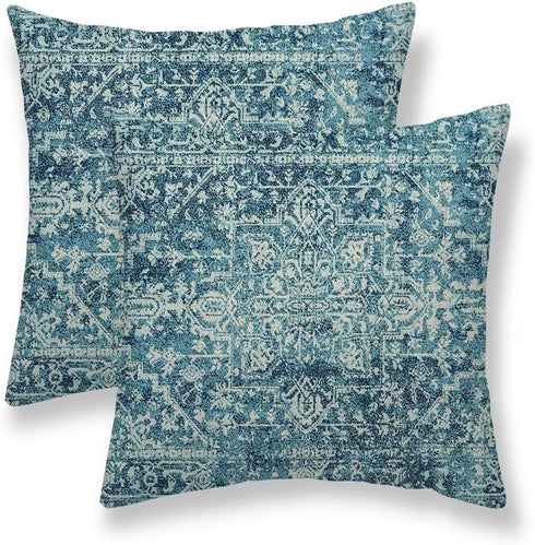 Teal Boho Pillow Covers Set of 2, 22x22 Outdoor Decorative Throw Pillows, Rustic Farmhouse Cushion Cases