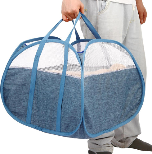 Durable Collapsible Laundry Basket, 90L Foldable Hampers with Handles for Bedroom, Bathroom, Travel, Blue