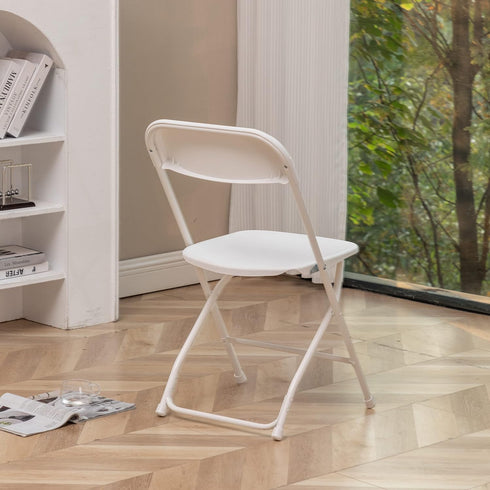 Commercial Set BTEXPERT White Plastic Folding Chair Steel Frame High Capacity Event Chair Lightweight for Office