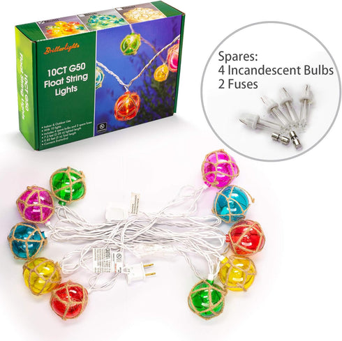 Brillarlights Set 10 Nautical Fishing Float String Lights, Beach Themed Buoy Lights of Multicolor String Lights