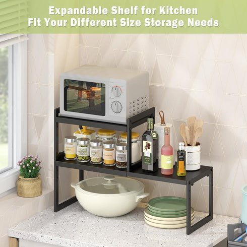Countertop 1 Pack) DOLALIKE Expandable kitchen Organizer, Stackable Cabinet Shelf Organizers, Space Saving Spice Rack