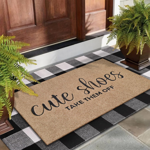 Welcome Mat for Front Door, Cute Shoes Take Them Off Indoor Doormat with Rubber Backing, Non-Slip and Easy to Clean