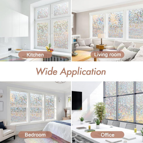 Haton Window Privacy Film, Stained Glass Rainbow Film, Static Cling Sun Blocking Stickers, 17.5" x 78.7"
