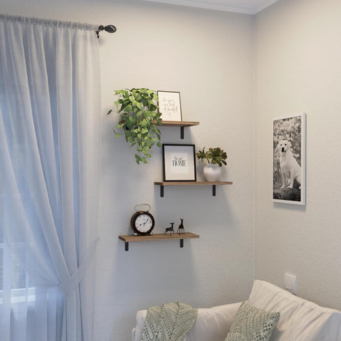 3 Sets DOLLFIO Floating Shelves, Wall Shelves, Wooden Floating Shelves for Wall Dcor, Wall Mounted Floating Bathroom