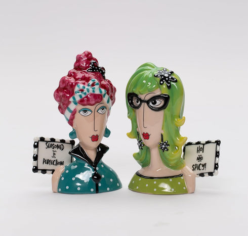 Fine Porcelain Dollymama's Lady Perfection-Spicy Salt and Pepper Shaker, 4-7/8" H