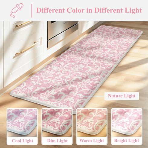 Sets 2, Desk,Sink(17''x29''+17''x47'') LEEVAN Pink Kitchen Mat of Vintage Distressed Anti Fatigue Memory Foam Kitchen