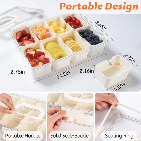 Snackle Box Container, Divided Serving Tray with Lid and Handle, Clear Organizer for Portable Snack Platters