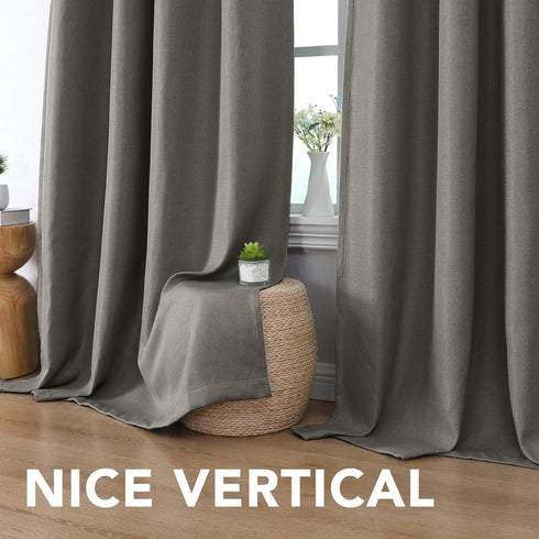 H.VERSAILTEX Linen Blackout Curtain 84 Inches Long, Thermal Insulated Grommet Drapes, Primitive Textured Burlap Effect