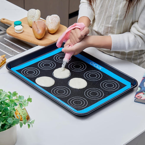 3PCs GUY DREAM Silicone Baking Mat 11-4/5" x 15-3/4" - 1 Choux, 1 Eclair, 1 Blank Mat for Baking Cookies