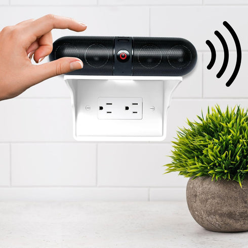 Storage Theory Power Perch Horizontal Outlet Shelf with Cord Storage Strap - Wall Shelf for Echo Dot, Electric