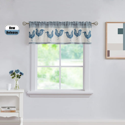 SXZJTEX Farmhouse Rooster Kitchen Boho Rustic Linen Rod Pocket Window Curtains - Small Stripe for Living Room, Kitchen,
