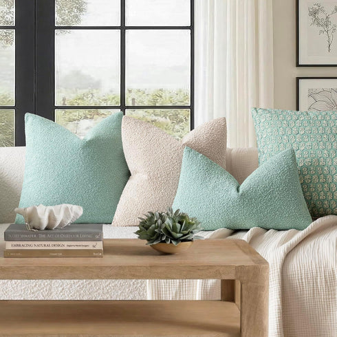 Pack 2 Cozy 20x20 Inch Foindtower of Textured Boucle Throw Pillow Covers Accent Solid Decorative Pillow Cases Woven