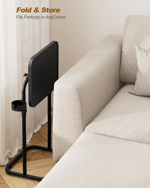 TB01BK091 TUTOTAK C Shaped End Table with Tiltable Surface, Adjustable Height Side Table, Slide Under Couch Table TV
