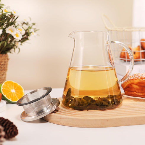 30.5oz/900ml CNGLASS Glass Teapot Stovetop Safe,One-Touch Clear Tea Kettle,Blooming and Loose Leaf Tea Maker
