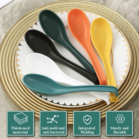 Kyraton 24 Pieces Soup Spoons, Reusable Plastic Table Spoon, Sturdy Asian Dinner Spoon, BPA Free