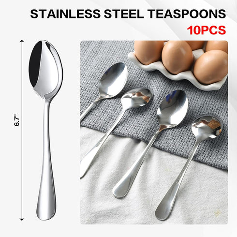 HANSGO 10PCS Teaspoons Stainless Steel, Dinner Spoons Set 6.7 inches Dessert Spoons Use for Home, Kitchen or Restaurant