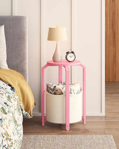 TB01BP092 TUTOTAK Small Side Table, Round End Table, Night Stand, Bedside Table, Sofa Table with Storage Basket, Living