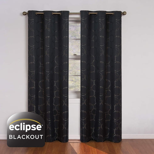 ECLIPSE Meridian Modern Blackout Thermal Grommet Window Curtain, Black, 42 in x 84 in, 1 Panel for Bedroom or Living