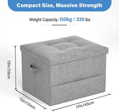 Dayacoco 43L 350lbs, 17x13x13in,Drak Storage Ottoman Foot Rest Stool, Foldable Foot Rest Stool with Thicker Foam Padded