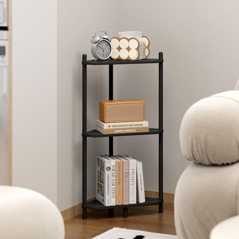 Wisuce Essentials 3 3 Corner Shelf Stand - Tier Bamboo Small Corner Bookshelf for Office Kitchen Bedroom Plant Stand