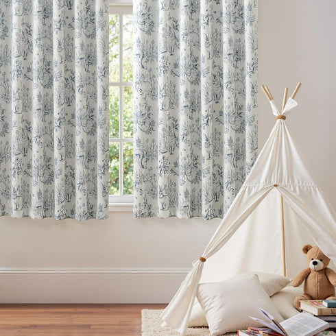 jinchan 95% 63 Inches 2 Blackout Nursery Curtains Long, Bunny Woodland Toile Easter Decor Curtains Blue on Beige Animal