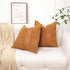 Pack 2 18 18 Inch of Orange Brown Boucle Decorative Pillow Cover with Faux Leather Modern Accent Pillow Case x Textured