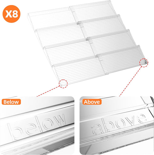4 2 Set (8 Packs) 11" 22" MUDEELA Clear Spice Drawer Organizer, Tier- Spice Rack for Drawer, Expandable From to Kitchen