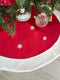 White Snowflakes Christmas Tree Skirt - Large 48" Diameter, Red Felt Center, Faux Fur Trim, Bright Red Decoration