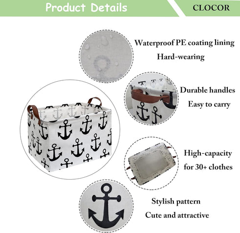 CLOCOR Rectangular Storage Basket, Collapsible Cute Pattern Storage Bin, Waterproof Coating with Handles, Gift Baskets