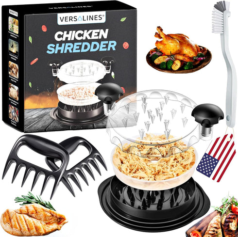 3 Layer Pro Chicken Shredder with Removable Tray, Meat Claws, Brush -