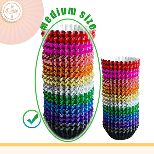 qiqee 500pcs Foil Cupcake Liners - Standard Size Thick & Sturdy Baking Cups in 10 Colors