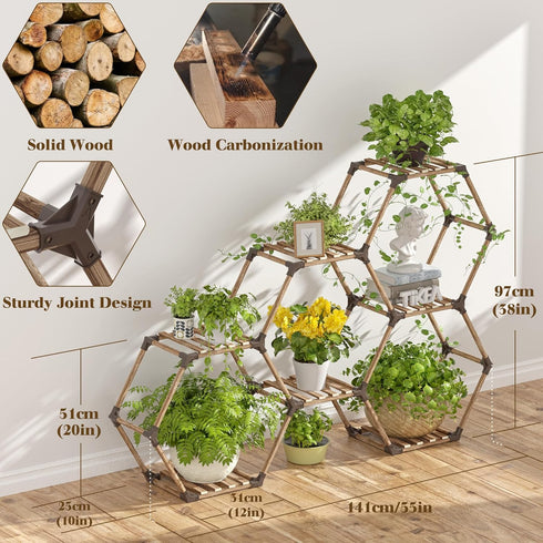 7 Tikea Plant Stand Indoor Outdoor Hexagonal Plant Stand for Multiple Plants Indoor Large Wooden Plant Shelf Tiered