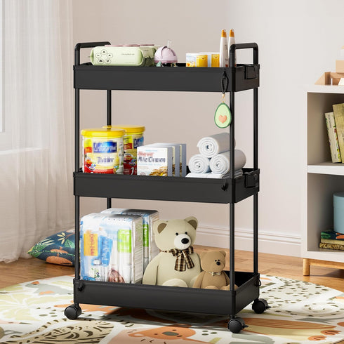 3 Ronlap Tier Slim Rolling Storage Cart with Wheels Plastic Utility Cart Organizer for Snack Craft Art Postpartum Baby