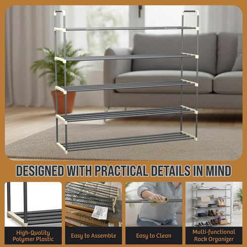 5-Tier Closet Home-Complete Shoe Storage Rack, Shoe Organizer for Bathroom Entryway, Shoe Shelf Holds