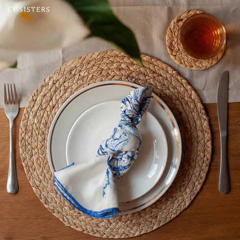 Round Woven Placemats Set of 6, Natural Water Hyacinth, 13.5 Inch Rattan Placemats for Outdoor Patio Table