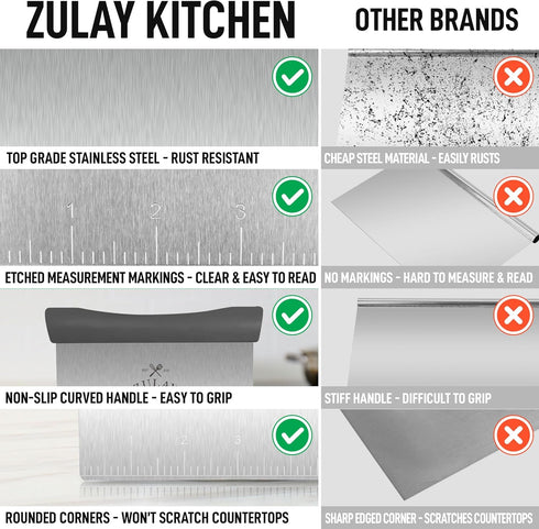 Zulay Premium Stainless Steel Bench Scraper & Chopper, Multi-purpose Dough Cutter with Easy to Read Etched Markings